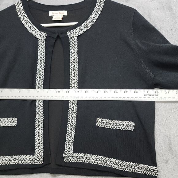 Luxxe Lane Sweater Womens L Black Silver Trim Shrug Cardigan Stretch Knit Formal - Picture 5 of 7
